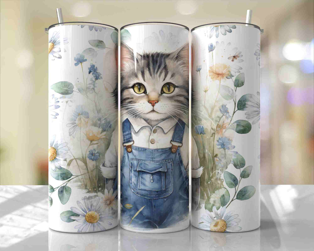 Cat in Overalls 20 oz Tumbler Sublimation Transfer