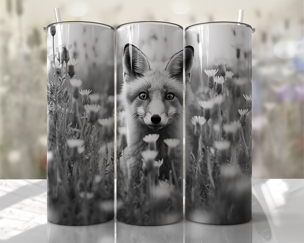 Fox Black and white 20 oz Tumbler Sublimation Transfer