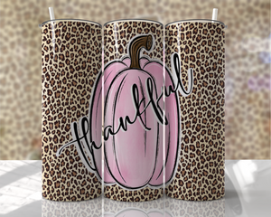 Thankful Pink Pumpkin and Leopard 20 oz Tumbler Sublimation Transfer