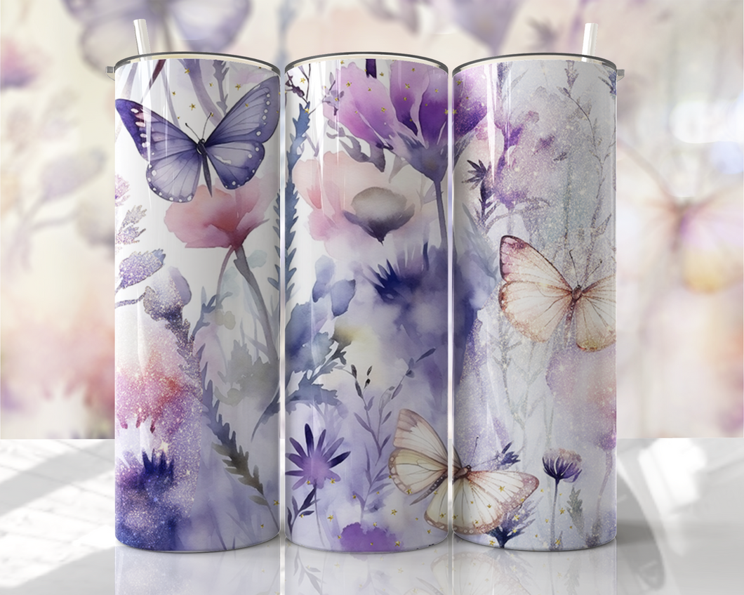 Purple Butterfly 20 oz Tumbler Sublimation Transfer