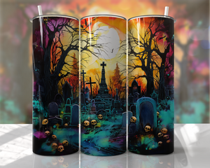 Spooky graveyard 20 oz Tumbler Sublimation Transfer