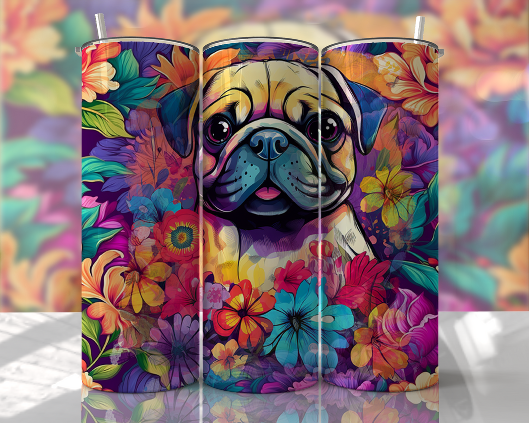 Bright Neon Pug Dog 20 oz Tumbler Sublimation Transfer