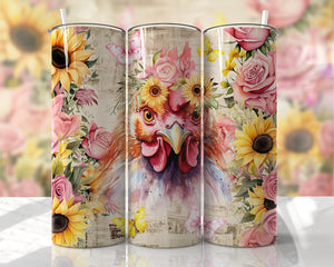 Chicken Sunflowers and Roses 20 oz Tumbler Sublimation Transfer