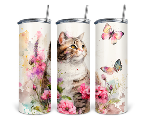 Cat floral and butterfly 20 oz Tumbler Sublimation Transfer