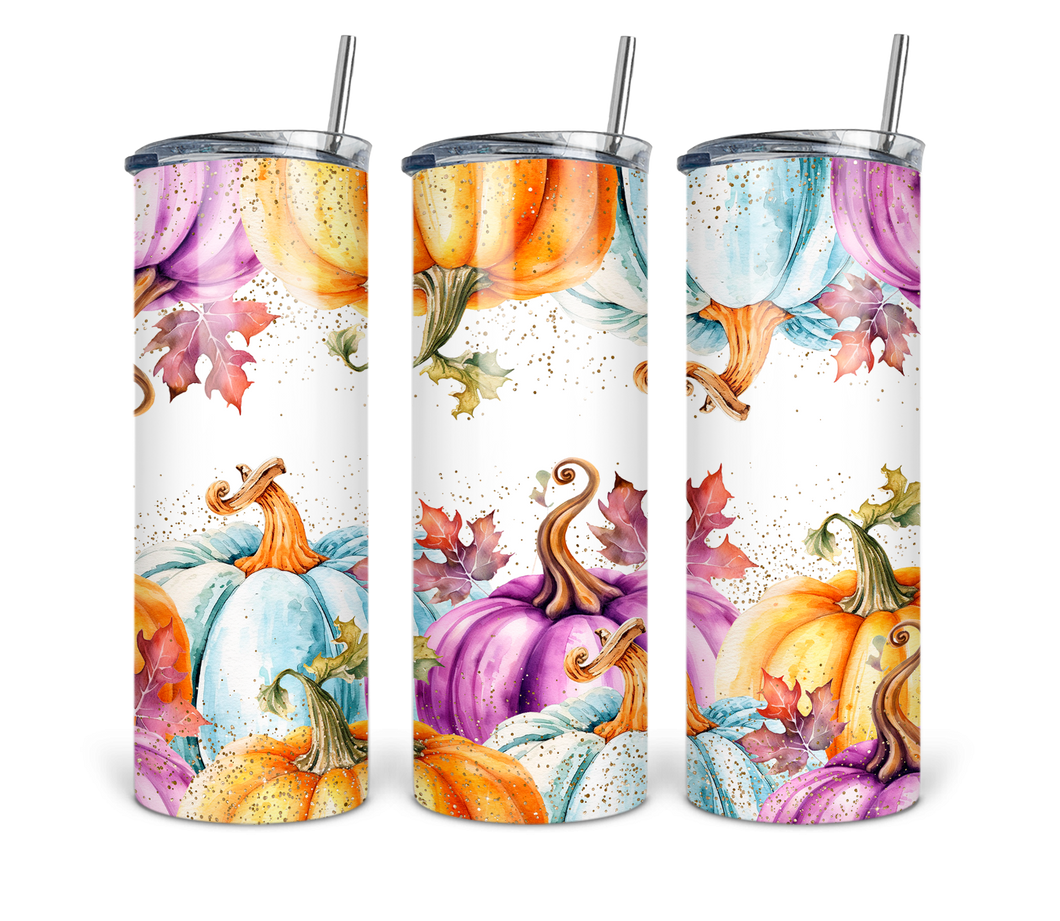 Pumpkins Orange Purple Blue Fall 20 oz Tumbler Sublimation Transfer