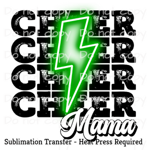 Cheer Mama Green Neon Bolt Sublimation Transfer