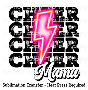 Cheer Mama Pink Neon Bolt Sublimation Transfer