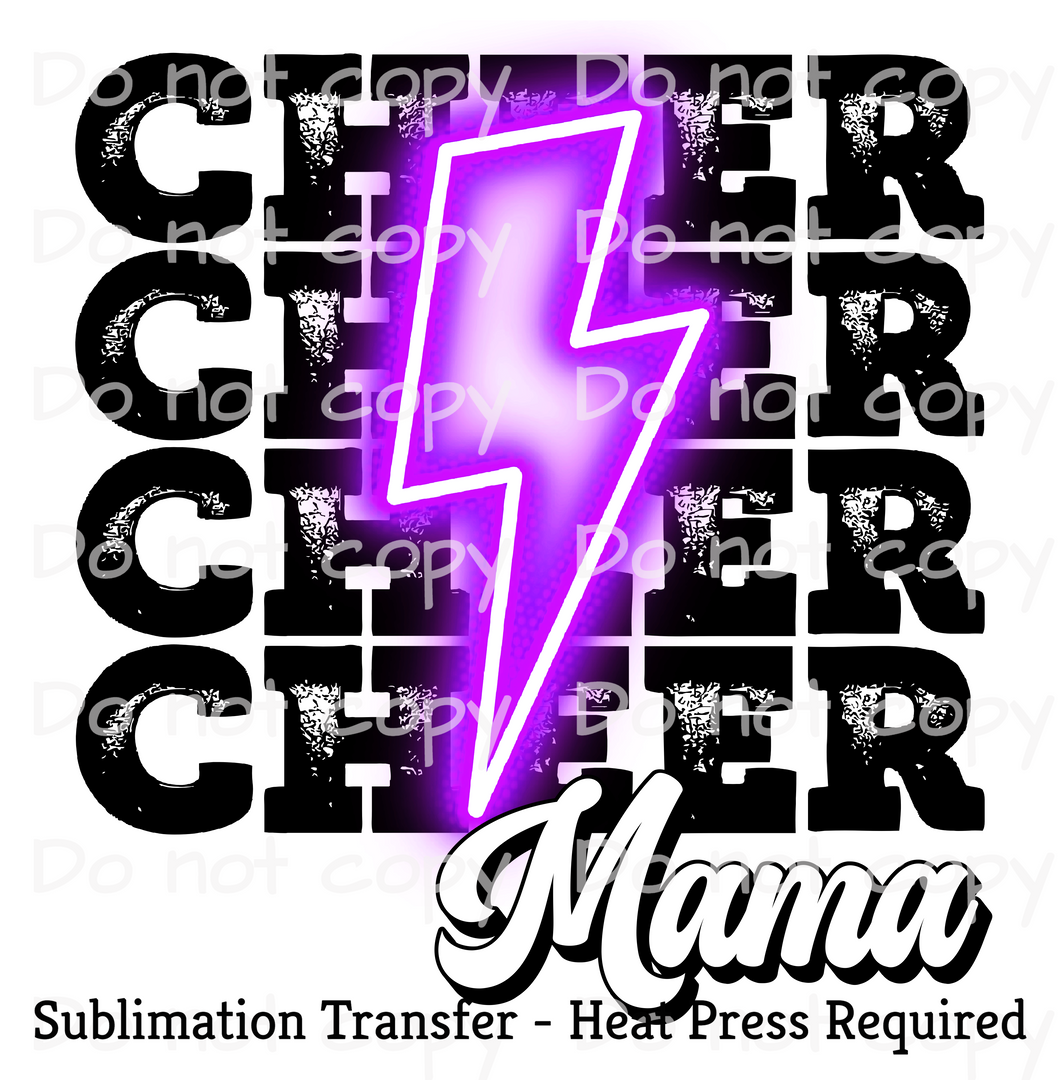 Cheer Mama Purple Neon Bolt Sublimation Transfer