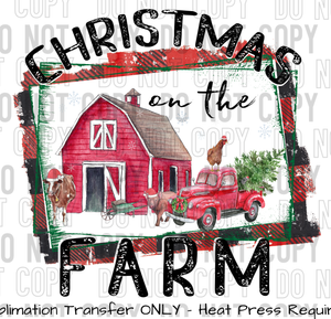 Christmas on The Farm Barn and Truck Sublimation Transfer