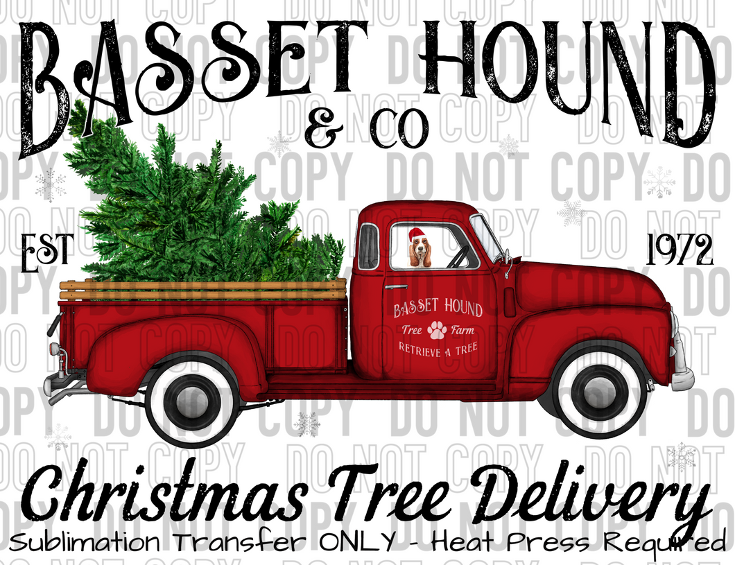 Basset Hound Christmas Tree Delivery Sublimation Transfer