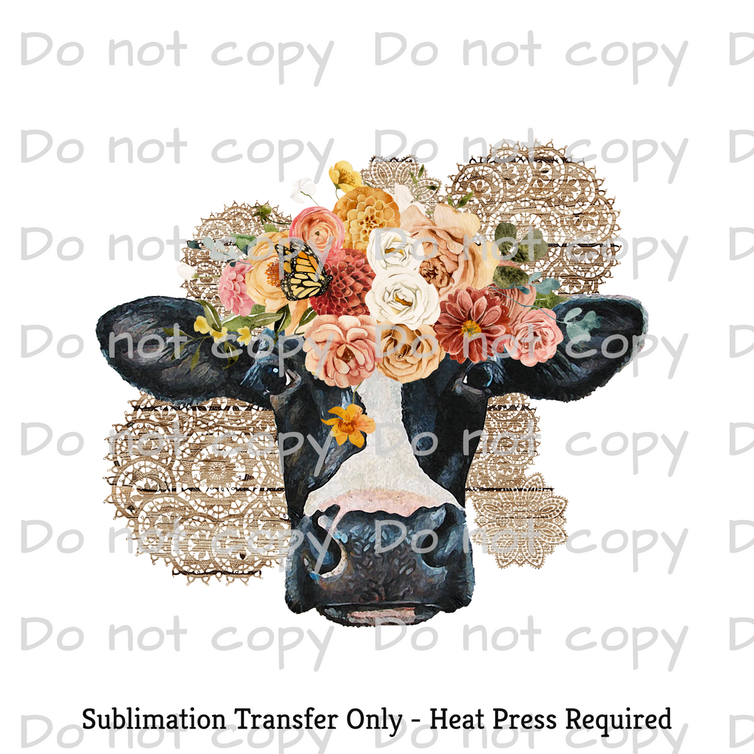 Floral Cow Sublimation Transfer