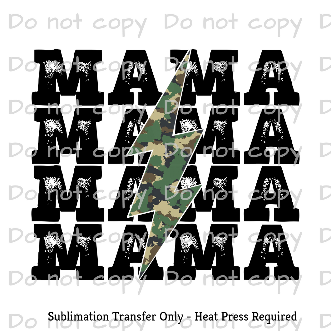 Mama with Camo Bolt Sublimation Transfer