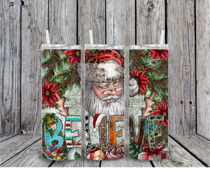 Believe Santa 20 oz Tumbler Sublimation Transfer